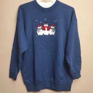 Women's Navy Snowman Long Sleeve Top